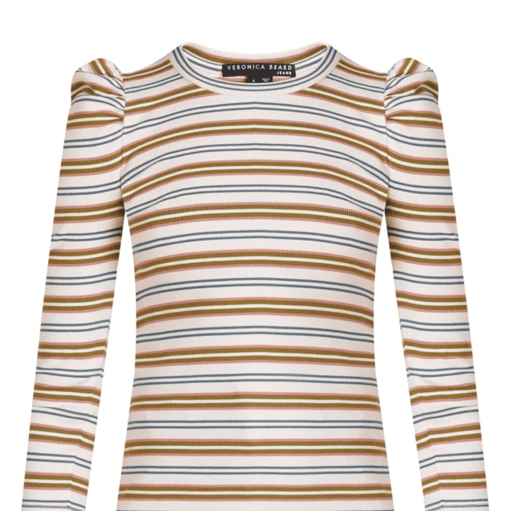 Veronica Beard Britney Long Puff Sleeve Stretch Cotton Top. Women’s Size L